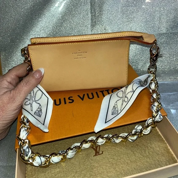 Louis Vuitton Calfskin Leather Pochette Chain Wristlet